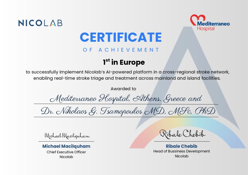 Certificate of Achievement Mediterraneo Hospital page 0001 1024x724 - &Tau;&omicron; 1o online &delta;ί&kappa;&tau;&upsilon;&omicron; &alpha;&nu;&tau;&iota;&mu;&epsilon;&tau;ώ&pi;&iota;&sigma;&eta;&sigmaf; &epsilon;&gamma;&kappa;&epsilon;&phi;&alpha;&lambda;&iota;&kappa;ώ&nu; &epsilon;&pi;&epsilon;&iota;&sigma;&omicron;&delta;ί&omega;&nu; &mu;&epsilon; &chi;&rho;ή&sigma;&eta; AI &tau;&epsilon;&chi;&nu;&omicron;&lambda;&omicron;&gamma;ί&alpha;&sigmaf; &sigma;&tau;&omicron; Mediterraneo Hospital
